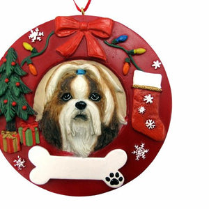 Shih Tzu tan and white Red Wreath Ornament
