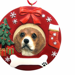 Beagle Red Wreath Ornament