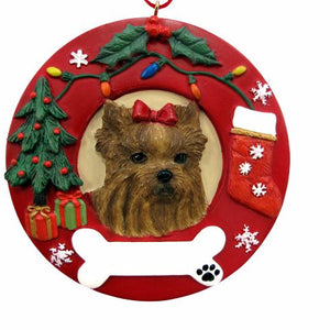Yorkie Red Wreath Ornament