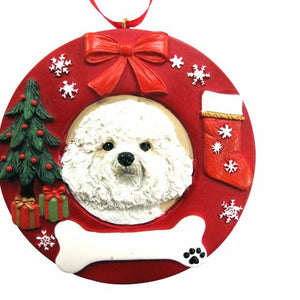 Bichon Frise Red Wreath Ornament