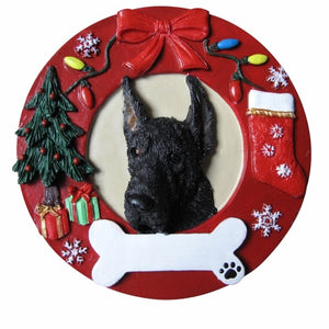 Great Dane black Red Wreath Ornament