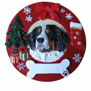 Bernese Mt. Dog Red Wreath Ornament