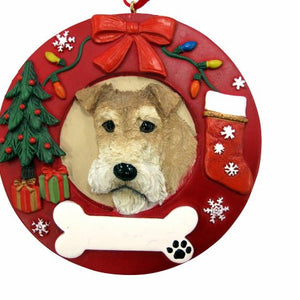 Wire Fox Terrier Red Wreath Ornament