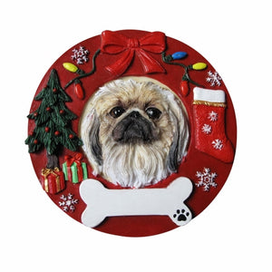 Pekingese Red Wreath Ornament