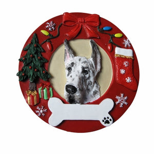 Harlequin Dane Red Wreath Ornament