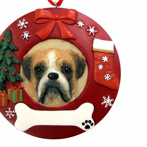 Boxer Uncropped Red Wreath Ornament