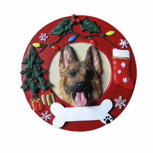 German Shepherd Red Wreath Ornament