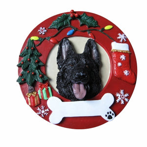 German Shepherd black Red Wreath Ornament