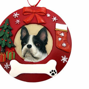 Boston Terrier Red Wreath Ornament
