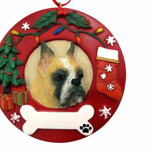 Boxer Cropped Red Wreath Ornament