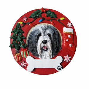 Bearded Collie Red Wreath Ornament
