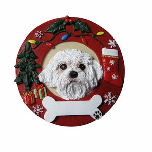 Maltese puppy cut Red Wreath Ornament