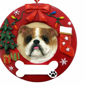 Bulldog Red Wreath Ornament