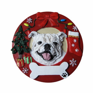 Bulldog white Red Wreath Ornament