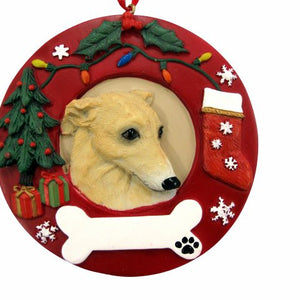 Greyhound fawn & White Red Wreath Ornament