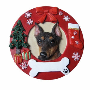 Miniature Pinscher Red Wreath Ornament
