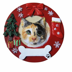Calico cat Red Wreath Ornament