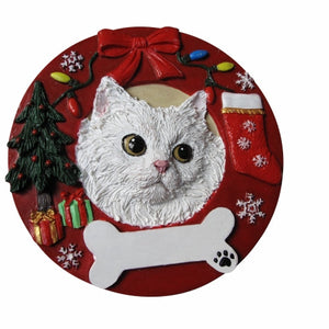 Persian white cat Red Wreath Ornament