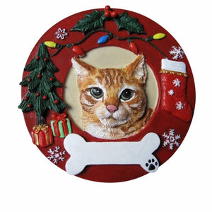 Tabby orange cat Red Wreath Ornament