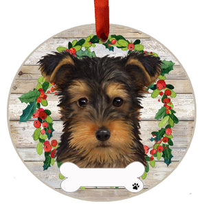 Yorkie puppy cut Ceramic Wreath Ornament