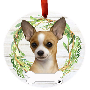 Chihuahua tan and white Ceramic Wreath Ornament