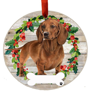 Dachshund red FB Ceramic Wreath Ornament