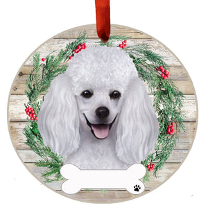Poodle white Ceramic Wreath Ornament