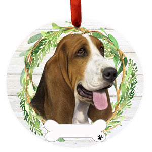 Basset Hound Ceramic Wreath Ornament