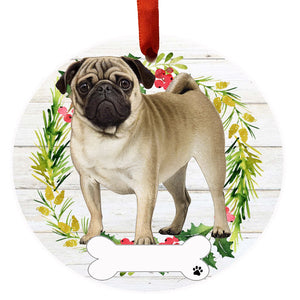 Pug FB Ceramic Wreath Ornament