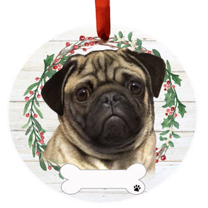 Pug Ceramic Wreath Ornament