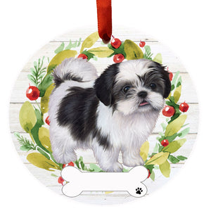 Shih Tzu black and white FB Ceramic Wreath Ornament