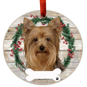 Yorkie Ceramic Wreath Ornament