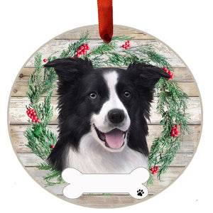 Border Collie Ceramic Wreath Ornament