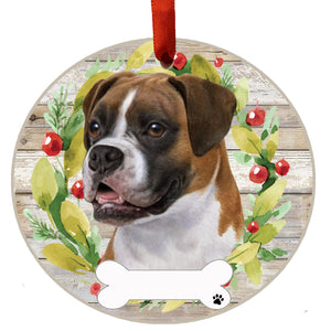 Boxer uncropped Ceramic Wreath Ornament