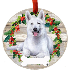 German Shepherd white Ceramic Wreath Ornament