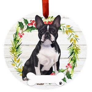 Boston Terrier FB Ceramic Wreath Ornament