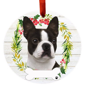 Boston Terrier Ceramic Wreath Ornament
