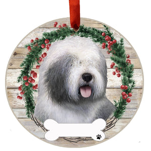 Old English Sheepdog Ceramic Wreath Ornament
