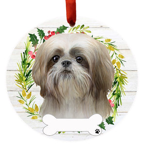 Shih Tzu tan and white Ceramic Wreath Ornament