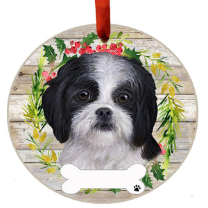 Shih Tzu black and white Ceramic Wreath Ornament