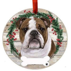 Bulldog Ceramic Wreath Ornament