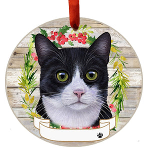 Black and White Cat Ceramic Wreath Ornament