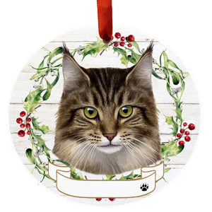 Maine Coon Cat Ceramic Wreath Ornament