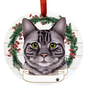 Tabby silver Ceramic Wreath Ornament