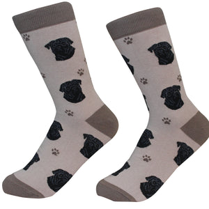 Black Pug Socks -200 Needle Count-Cotton Socks- Life Like Detail of Black Pug - Unisex, One Size Fits Most