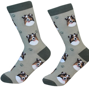 Australian Shepherd Socks -200 Needle Count-Cotton Socks- Life Like Detail of Australian Shepherd - Unisex, One Size Fits Most