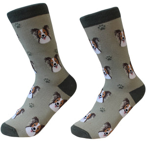 Papillon Socks -200 Needle Count-Cotton Socks- Life Like Detail of Papillon - Unisex, One Size Fits Most