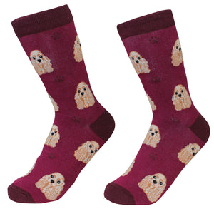 Cocker Spaniel Socks -200 Needle Count-Cotton Socks- Life Like Detail of Cocker Spaniel - Unisex, One Size Fits Most