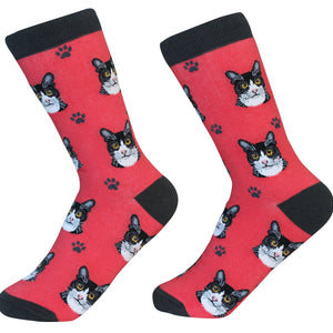 Black and White Cat Socks -200 Needle Count-Cotton Socks- Life Like Detail of Black and White Cat - Unisex, One Size Fits Most