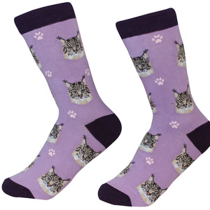 Maine Coon Socks -200 Needle Count-Cotton Socks- Life Like Detail of Maine Coon - Unisex, One Size Fits Most